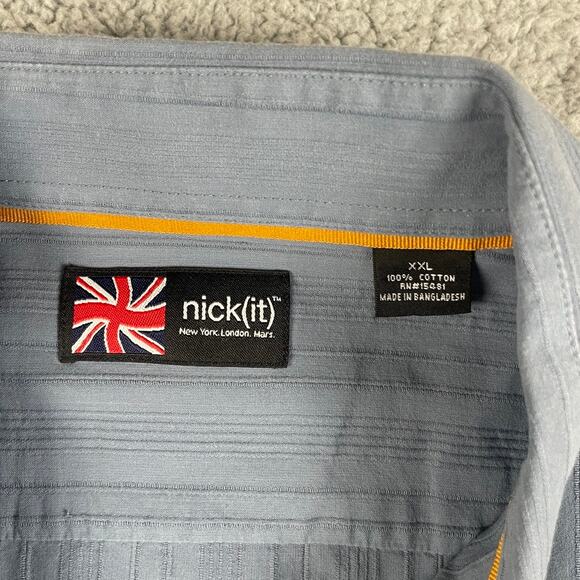 Nick (It) Men's XXL Blue 100% Cotton Long Sleeve Button Up Shirt - Picture 3 of 16